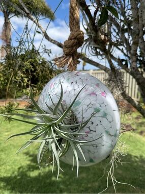 Hanging Planter / Bird Feeder Heavy Confetti Style Glass 8 1/2 x 4 inches